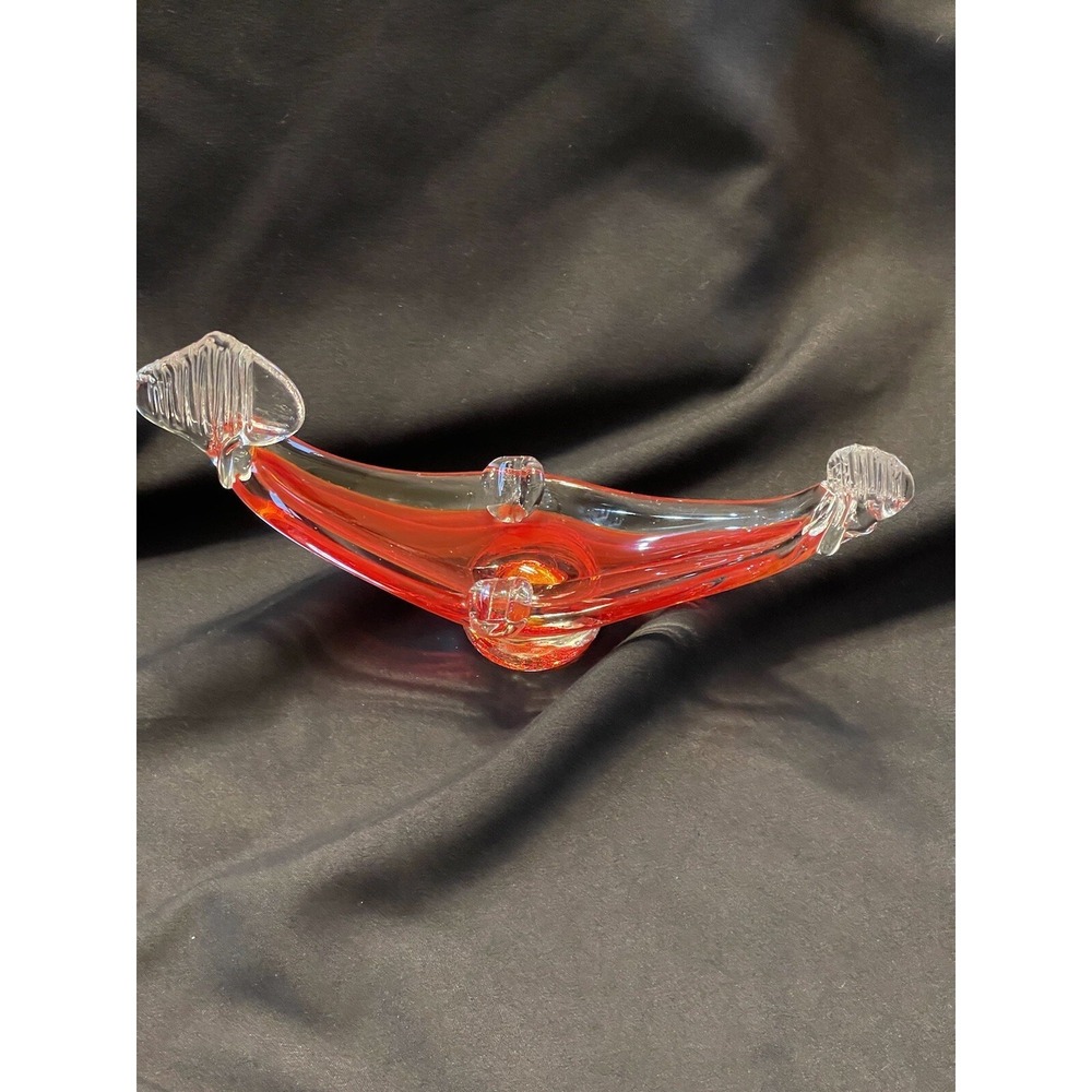 VTG Murano Glass Ashtray Made In Italy -Estate- Great Condition 8 1/2" Long